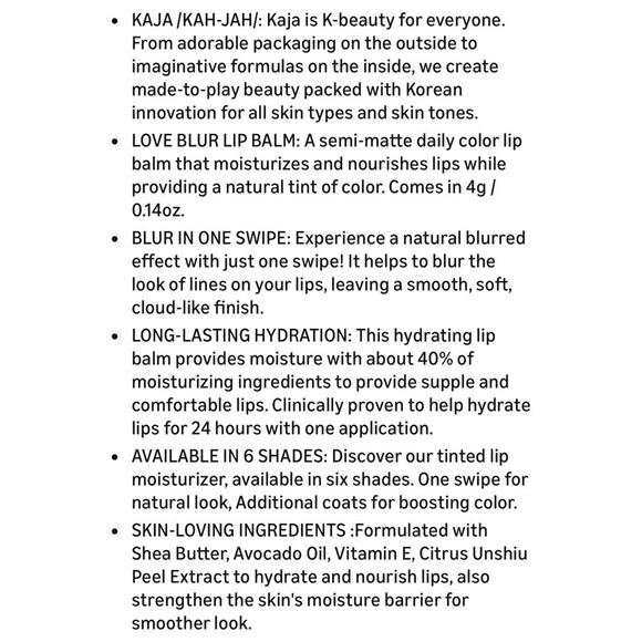 NIB KAJA Love Blur Semi-Matte Hydrating Lip Balm 02 SWEET BESTIE K-BEAUTY SKIN - Picture 12 of 14
